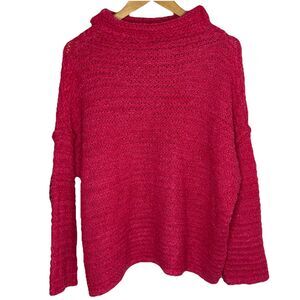 Aerie Cropped Mock Neck Knitted Sweater Hot Pink Women's Size Large Wool